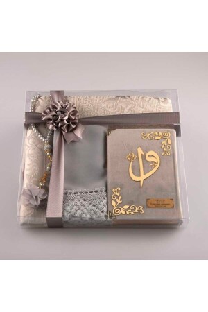 مـنـز شـول + خـطـف الصلاة + كريات الصلاة + مجموعة هدية القرآن (حجم الحقيبة - خـمـر - رمادي) - Hayrat Neşriyat