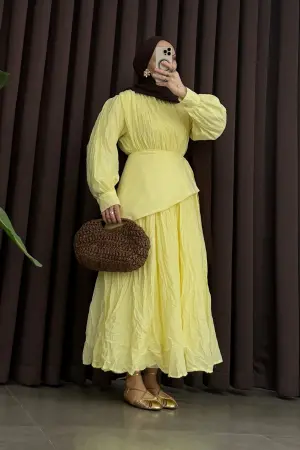 Dina Bel Fularlı Vual Elbise Sarı - Nuuwears