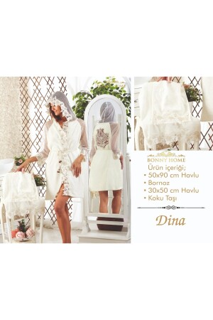 Dina Cream Damen-Mitgift-Set aus französischer Spitze, Brautbad, Flitterwochen, Damen-Bademantel-Set BnyDina - 4