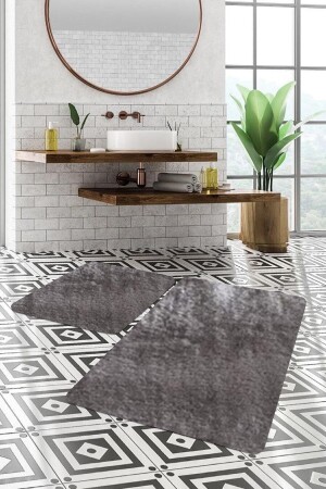 Dinarsu 2'li Büyük Xl Boy Post Peluş Banyo Paspas Takımı 120x80 80x50 Gri SENORA120X80 - SENORA