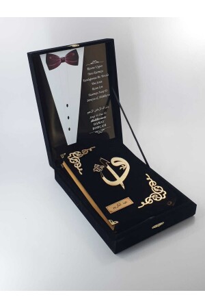 Dini Hediye Damat Bohçası Plaketli Kuranı Kerim Siyah Kadife Renk - Hayrat Neşriyat