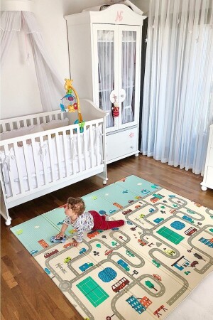 Dino Road faltbare doppelseitige Spielmatte 150 x 200 x 1 cm - 1