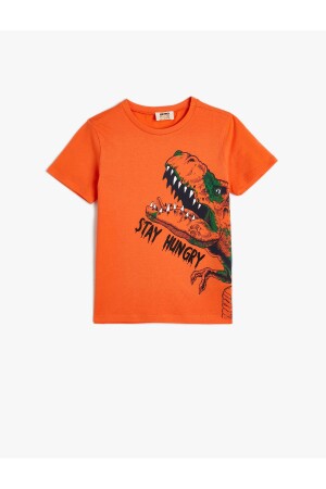 Dinosaurier-T-Shirt, kurzärmelig, Rundhalsausschnitt, Baumwolle - 1