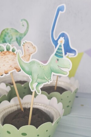 Dinozor Konsept Kürdan Süsleri Cupcake Süsleri Lüks Büyük Boy 10lu Paket - 4