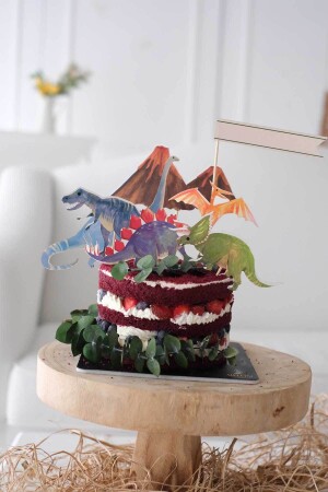 Dinozor Partisi Temalı Pasta Süsü Seti 7 Parça - Partifabrik