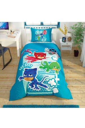 Disney Lisanslı Tek Kişilik Kapitoneli Nevresim Takımı Pj Masks Hero Lastikli 160 Cm X 220 Cm ST25166 - 1