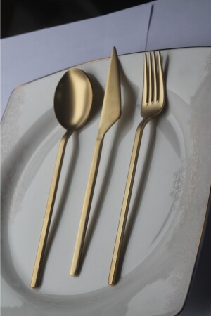 Dmr Life Elmas Matte Gold 6 Stück Speisemesser 18/10 ELMASMAT100 - Demir Çeyiz