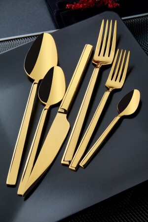 Dmr Life Pırlanta Titanium Gold 18-teiliges Gabel-Löffel-Messer-Set (DESSERTGRUPPE) prınca00 - 1