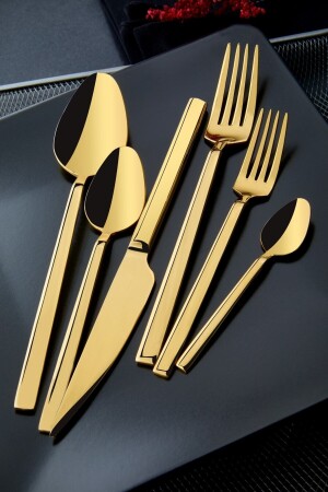 Dmr Life Pırlanta Titanium Gold 18-teiliges Gabel-Löffel-Messer-Set (DESSERTGRUPPE) prınca00 - 3