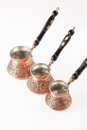 Dmt Home Gaziantep Kupfer handgefertigte türkische Kaffeekanne mit schwerem besticktem Perlmuttgriff, verzinnt, 3er-Set DMT-19164 - 1