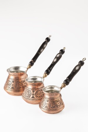 Dmt Home Gaziantep Kupfer handgefertigte türkische Kaffeekanne mit schwerem besticktem Perlmuttgriff, verzinnt, 3er-Set DMT-19164 - 4