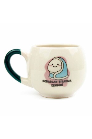 Dobarlan „Don't Leave Yourself“ cremig glänzende Ballontasse (grüner Griff) – Geschenk-Keramikbecher - 1