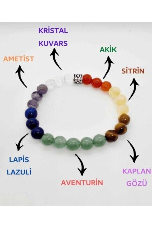 Doğal 7 Çakra Bilekliği Kristal Kuvars- Ametist- Lapis Lazuli- Aventurin- Kaplan Gözü- Sitrin- Akik - 2