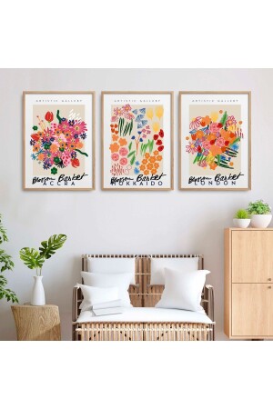 Doğal Ahşap Çerçeveli 3'lü Tablo Seti Hpn093 - Homepack