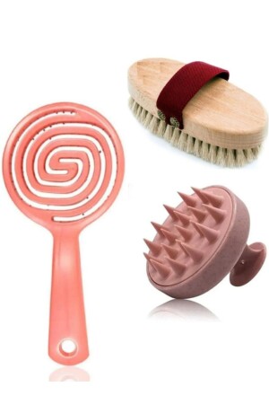 MNZ-Natural Horsehair Brush 3D Comb Hair Massage Comb مجموعة من 3 - Acarlarticaret