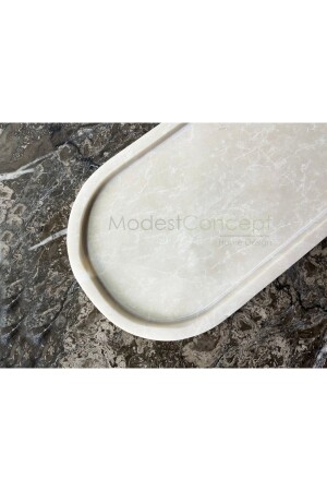 Doğal Bej Mermer Oval Tepsi, Banyo Düzenleyici, Sunum Tabağı BEIGTOV - Modestmar