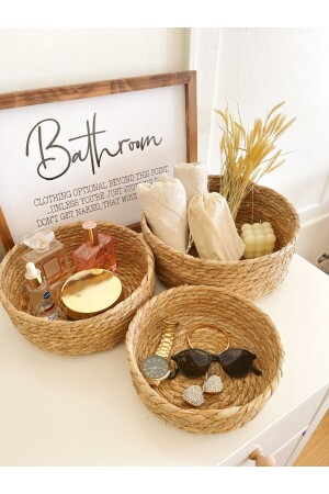 MNZ-Natural Wicker خياطة 3 قطع من الشريط الطبيعي للكثير الأغراض سلة المخلوقات / منظمة الحمام 1108930766 - KaiHome