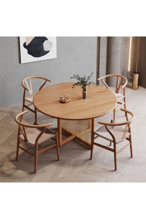 Doğal hazeranlı ahşap yuvarlak yemek masası - Moldhome
