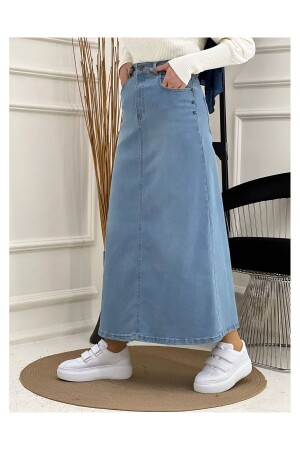 Doğal Kumaşlı Yıldız Rivetli Kot Etek- Açık Mavi - Vellichor