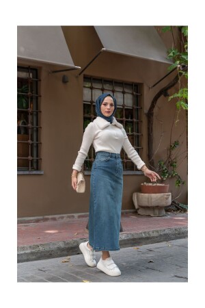 Doğal Kumaşlı Yıldız Rivetli Kot Etek- Mavi - Vellichor