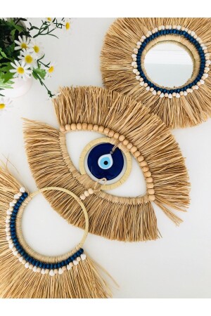 Doğal Muz Lifi Cam Nazar Boncuklu Ofis-balkon-bebek Odası-mutfak-duvar Dekorasyonu - Hasirdukkanii