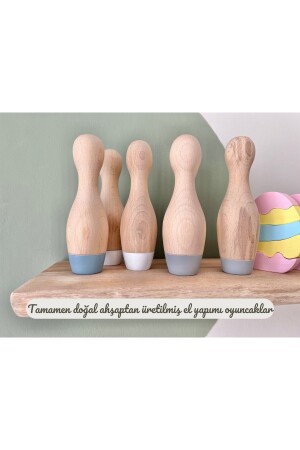 Doğal Organik Ahşap Waldorf Bowling Oyuncak Seti Çocuklar Için Hediyelik Bebek Odası Dekor 7li DRABS30122 - 8