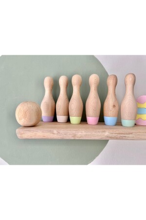 Doğal Organik Ahşap Waldorf Bowling Oyuncak Seti Çocuklar Için Hediyelik Bebek Odası Dekor 7li DRABS30122 - 2