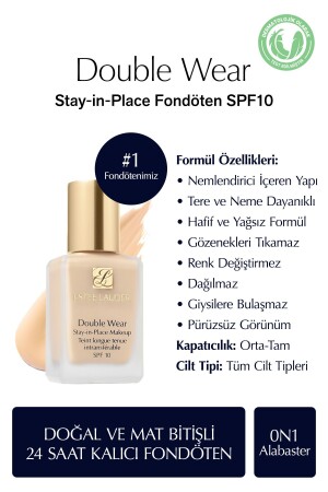 Doğal Ve Mat Bitişli - Double Wear Stay-in-place Fondöten Spf 10 ( 0n1 Alabaster ) - 30 Ml - 2