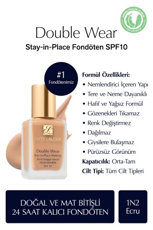 Doğal ve Mat Bitişli - Double Wear Stay-in-Place Fondöten SPF 10 ( 1N2 Ecru ) - 30 ml - 2