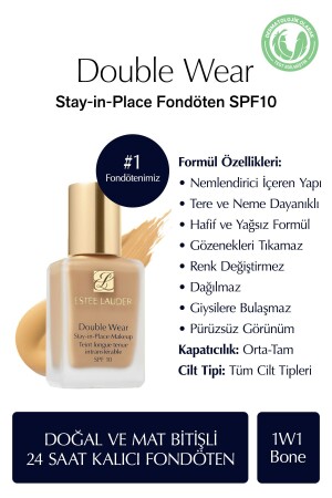 Doğal ve Mat Bitişli - Double Wear Stay-in-Place Fondöten SPF 10 ( 1W1 Bone) - 30 ml - 2