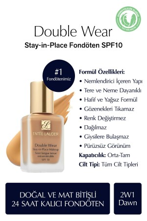 Doğal ve Mat Bitişli - Double Wear Stay-in-Place Fondöten SPF 10 ( 2W1 Dawn ) - 30 ml - 2