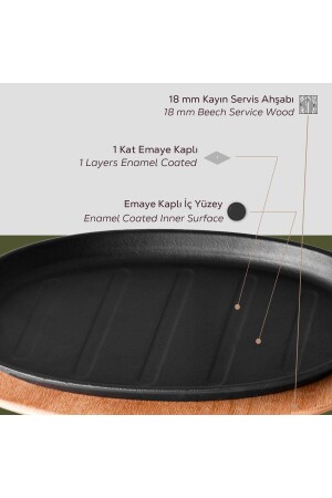 Döküm Oval Fajita Tabağı Kayın Servis Ahşabı Ölçü 18x28cm. (HARİCİ TAVA TUTUCU DAHİL DEĞİLDİR.) TYC00544288396 - 6