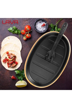 Döküm Oval Fajita Tabağı Kayın Servis Ahşabı Ölçü 18x28cm. (HARİCİ TAVA TUTUCU DAHİL DEĞİLDİR.) TYC00544288396 - 7