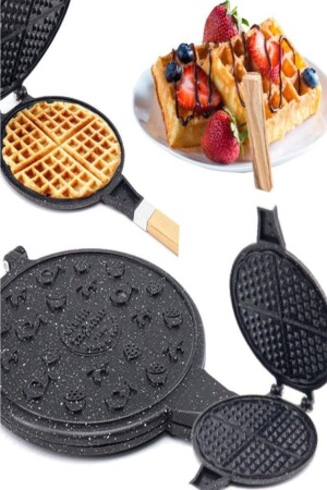 Döküm Waffle Tavası Ahşap Kulp Siyah - 1
