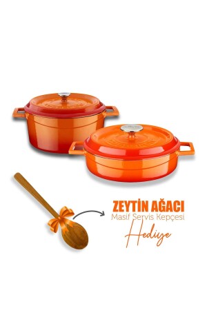 MNZ-Cast Iron Round عميق وضحل 5 قطع مجموعة طباخات LV Y TSC K2 SET - Lava