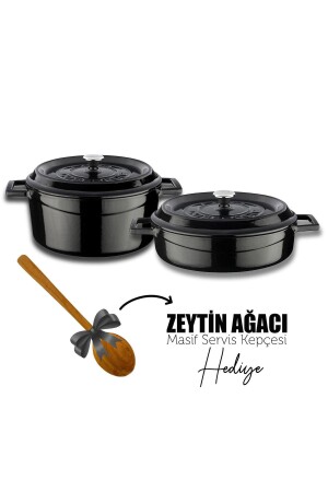 MNZ-Cast Iron Round عميق وضحل 5 قطع مجموعة طباخات LV Y TSC K2 SET - Lava