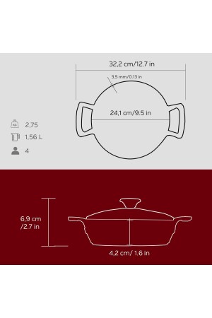 Döküm Yuvarlak Sahan Cam Kapaklı Döküm Demir Yekpare Çift Kulplu Çap(Ø)24cm. LV Y TV 24 SHN K3 R - 8