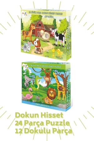 Dokun Hisset Puzzle 2 Li Set (ÇİFTLİĞİM VE ORMAN MACERASI) 12'si Dokulu Toplam 24 Parça. BON81018095 - 1