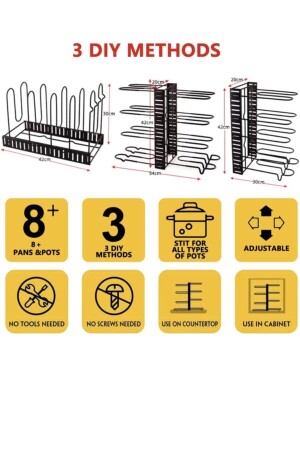 Dolap Için Tencere Ve Tava Düzenleyici Raf 3 Farklı Kullanım 8 Katlı 13242819 - 6