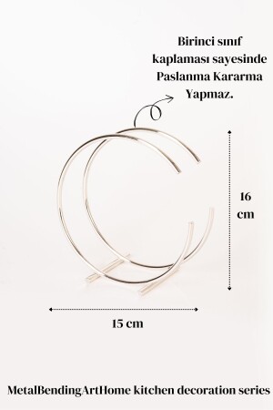 Dolunay Model Gümüş Paslanmaz Dolu Demir Lüks Peçetelik Sunum Mutfak Dekorasyonu Sofra - 7