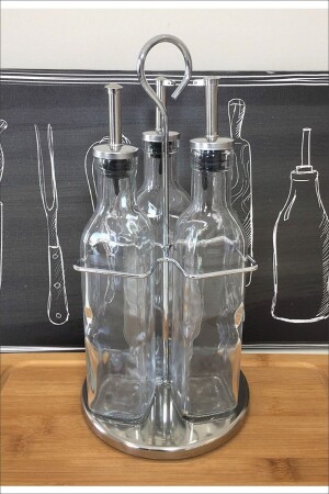 Döner Stantlı 3'lü Cam Yağlık Sirkelik Limonluk Seti PNK68524 - Pinkev