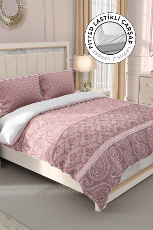 Doppel-Bettbezug-Set aus 100 % Baumwollsatin mit elastischen Laken, rosa Simurg MONOHOME32937 - 2