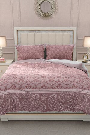 Doppel-Bettbezug-Set aus 100 % Baumwollsatin mit elastischen Laken, rosa Simurg MONOHOME32937 - 5