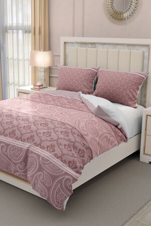 Doppel-Bettbezug-Set aus 100 % Baumwollsatin mit elastischen Laken, rosa Simurg MONOHOME32937 - 6