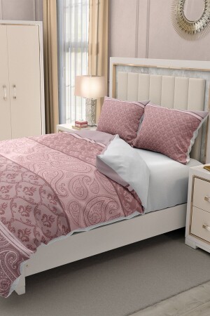 Doppel-Bettbezug-Set aus 100 % Baumwollsatin mit elastischen Laken, rosa Simurg MONOHOME32937 - 7