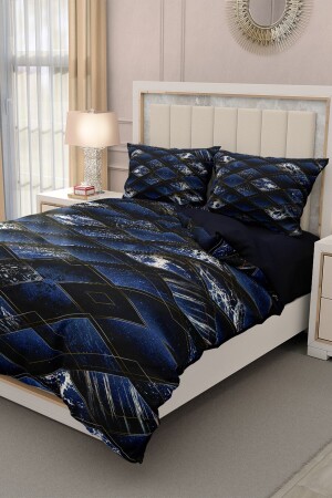 Doppel-Bettbezug-Set aus 100 % Baumwollsatin mit Spannbettlaken, Blue Suite MONOHOME33125 - 4