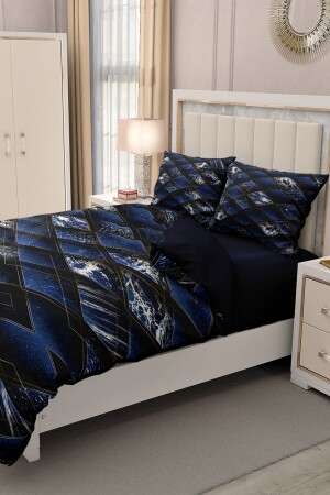 Doppel-Bettbezug-Set aus 100 % Baumwollsatin mit Spannbettlaken, Blue Suite MONOHOME33125 - 5