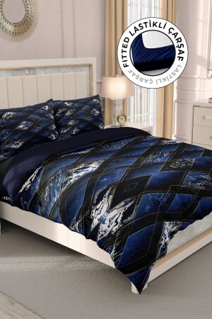 Doppel-Bettbezug-Set aus 100 % Baumwollsatin mit Spannbettlaken, Blue Suite MONOHOME33125 - 2