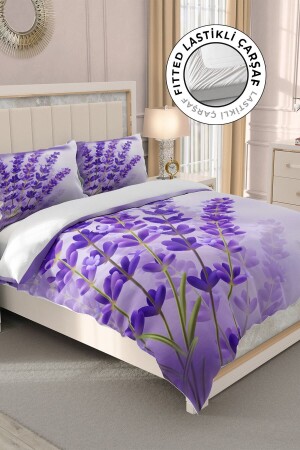 Doppel-Bettbezug-Set aus 100 % Baumwollsatin mit Spannbettlaken, Lavendel MONOHOME32784 - 1