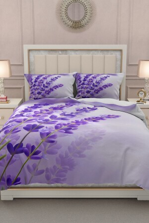 Doppel-Bettbezug-Set aus 100 % Baumwollsatin mit Spannbettlaken, Lavendel MONOHOME32784 - 2